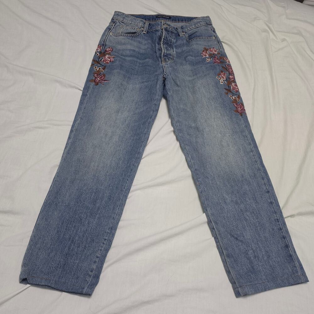 Lucky Brand High Rise Drew Mom Jeans Womens 6/28R Floral Embroidered Denim